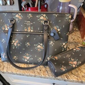 Coach Black Floral Tote Bag